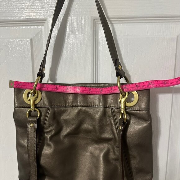 Coach Crossbody Purse, Metallic Bronze/Brown Leather.  Authentic - Picture 6 of 8